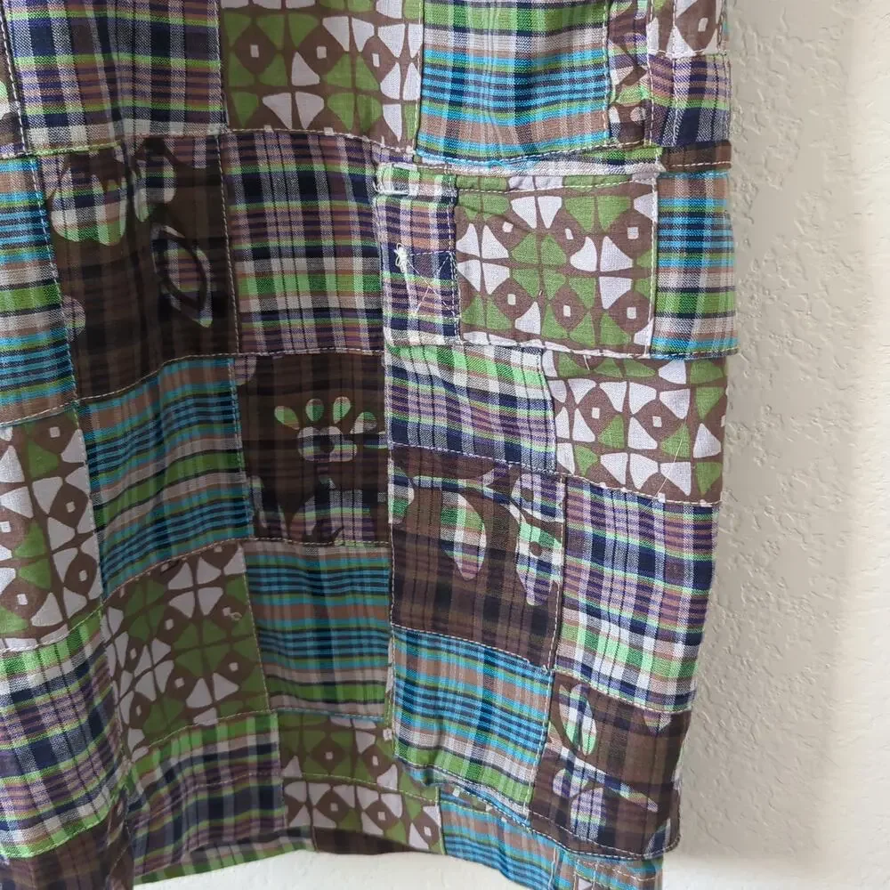 Vintage Y2K 90s Phat Farm Plaid Patchwork Mens Cargo Shorts 42 Blue Cotton Retro